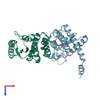 PDB entry 3jsb coloured by chain, top view.