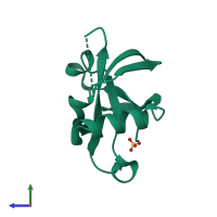 PDB entry 3jsc coloured by chain, side view.
