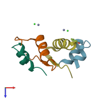 PDB entry 3jsd coloured by chain, top view.