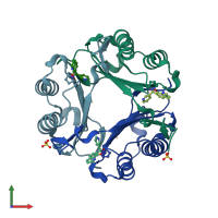 PDB entry 3jsg coloured by chain, front view.