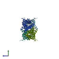 PDB entry 3jsj coloured by chain, side view.