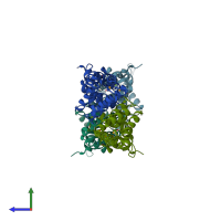 PDB entry 3jsj coloured by chain, side view.