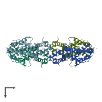 PDB entry 3jsj coloured by chain, top view.