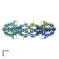 PDB entry 3jsj coloured by chain, top view.