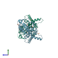 PDB entry 3jsl coloured by chain, side view.