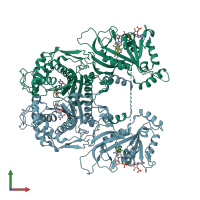 PDB entry 3jsu coloured by chain, front view.