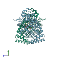 PDB entry 3jt5 coloured by chain, side view.