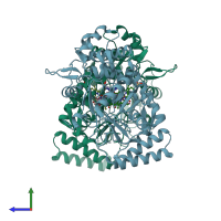 PDB entry 3jta coloured by chain, side view.