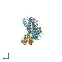 PDB entry 3jtc coloured by chain, side view.