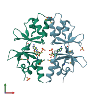 PDB entry 3jtf coloured by chain, front view.