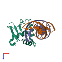 PDB entry 3jtg coloured by chain, top view.