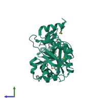 PDB entry 3jtj coloured by chain, side view.