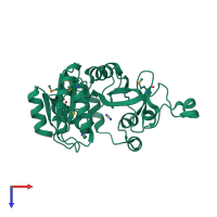PDB entry 3jtj coloured by chain, top view.