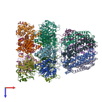 PDB entry 3jtl coloured by chain, top view.