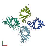 PDB entry 3jtp coloured by chain, front view.