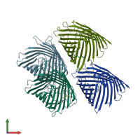 PDB entry 3jty coloured by chain, front view.