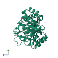 PDB entry 3ju2 coloured by chain, side view.