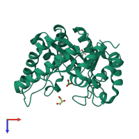 PDB entry 3ju2 coloured by chain, top view.