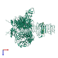 Homo trimeric assembly 1 of PDB entry 3ju4 coloured by chemically distinct molecules, top view.