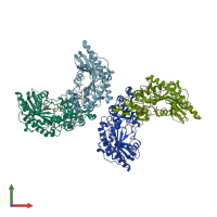 PDB entry 3ju6 coloured by chain, front view.