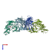 PDB entry 3ju6 coloured by chain, top view.