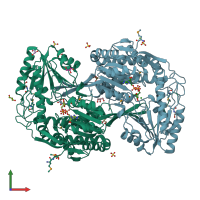 PDB entry 3ju8 coloured by chain, front view.