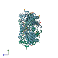 PDB entry 3ju8 coloured by chain, side view.