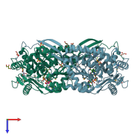 PDB entry 3ju8 coloured by chain, top view.