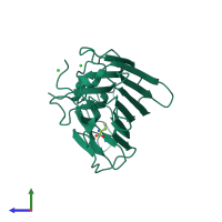 PDB entry 3ju9 coloured by chain, side view.
