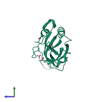 PDB entry 3jub coloured by chain, side view.