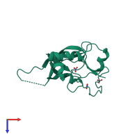 PDB entry 3jud coloured by chain, top view.