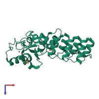 Monomeric assembly 1 of PDB entry 3jue coloured by chemically distinct molecules, top view.