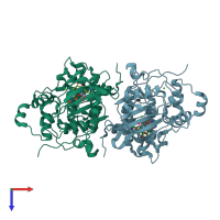 PDB entry 3juh coloured by chain, top view.