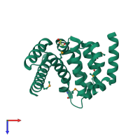 PDB entry 3jui coloured by chain, top view.