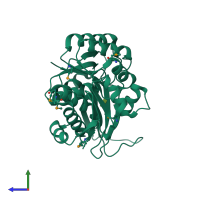 PDB entry 3jul coloured by chain, side view.