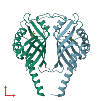 PDB entry 3jum coloured by chain, front view.