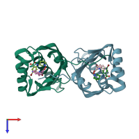 PDB entry 3jun coloured by chain, top view.