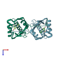 PDB entry 3juo coloured by chain, top view.