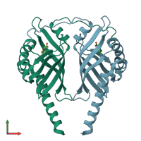 PDB entry 3jup coloured by chain, front view.