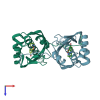PDB entry 3jup coloured by chain, top view.