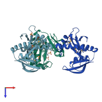 PDB entry 3juw coloured by chain, top view.