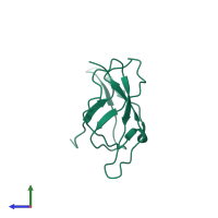 PDB entry 3jv0 coloured by chain, side view.