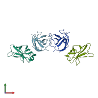 PDB entry 3jv5 coloured by chain, front view.
