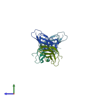 PDB entry 3jv5 coloured by chain, side view.
