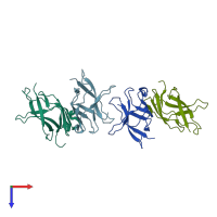 PDB entry 3jv5 coloured by chain, top view.
