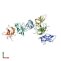 PDB entry 3jv6 coloured by chain, front view.