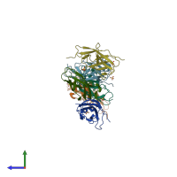 PDB entry 3jv6 coloured by chain, side view.