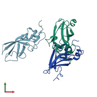 PDB entry 3jvc coloured by chain, front view.