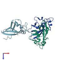 PDB entry 3jvc coloured by chain, top view.