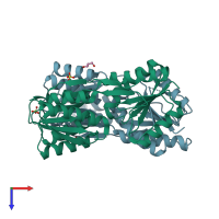 PDB entry 3jvd coloured by chain, top view.